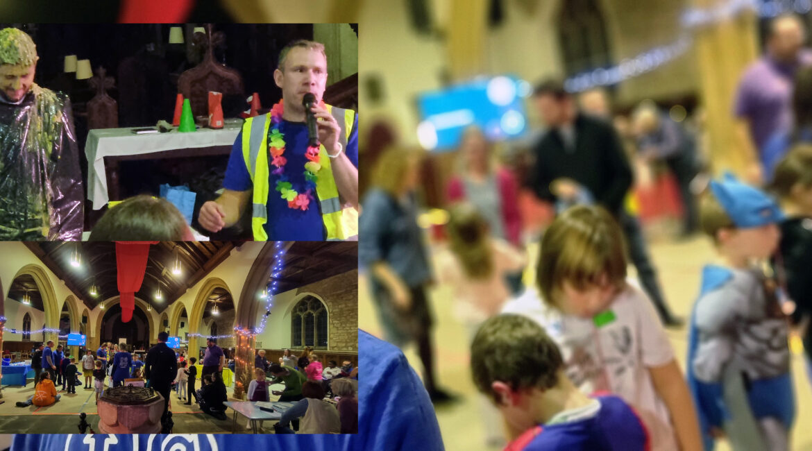 children playing games at light party in church